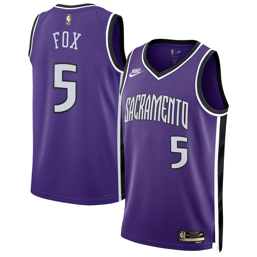 Men Sacramento Kings #5 De Aaron Fox Nike Purple 2024-25 Swingman NBA Jersey